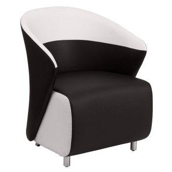 Flash Furniture Pasithea Black LeatherSoft Curved Barrel Back Lounge Chair w/ Melrose White Detailing, Model# ZB-7-GG