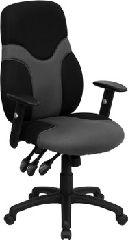 Flash Furniture High Back Gray Fabric Multi-Functional Ergonomic Task Chair with Arms Model BT-6001-GYBK-GG