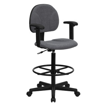 Flash Furniture Gray Fabric Ergonomic Drafting Stool with Arms (Adjustable Range 26''-30.5''H or 22.5''-27''H) Model BT-659-GRY-ARMS-GG