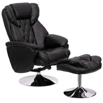 Flash Furniture Transitional Black Leather Recliner and Ottoman with Chrome Base Model BT-7807-TRAD-GG