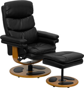 Flash Furniture Contemporary Black Leather Recliner and Ottoman with Wood Base Model BT-7828-PILLOW-GG