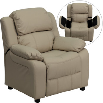 Flash Furniture Deluxe Heavily Padded Contemporary Beige Vinyl Kids Recliner with Storage Arms Model BT-7985-KID-BGE-GG