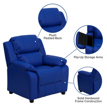 Flash Furniture Deluxe Heavily Padded Contemporary Blue Vinyl Kids Recliner with Storage Arms Model BT-7985-KID-BLUE-GG 2