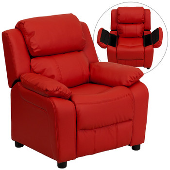 Flash Furniture Deluxe Heavily Padded Contemporary Red Vinyl Kids Recliner with Storage Arms Model BT-7985-KID-RED-GG