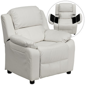 Flash Furniture Deluxe Heavily Padded Contemporary White Vinyl Kids Recliner with Storage Arms Model BT-7985-KID-WHITE-GG