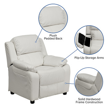 Flash Furniture Deluxe Heavily Padded Contemporary White Vinyl Kids Recliner with Storage Arms Model BT-7985-KID-WHITE-GG 2