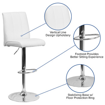 Flash Furniture Contemporary White Vinyl Adjustable Height Bar Stool with Chrome Base, Model CH-122090-WH-GG 2