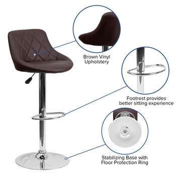 Flash Furniture Contemporary Brown Vinyl Bucket Seat Adjustable Height Bar Stool with Chrome Base, Model CH-82028A-BRN-GG 2