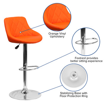 Flash Furniture Contemporary Orange Vinyl Bucket Seat Adjustable Height Bar Stool with Chrome Base, Model CH-82028A-ORG-GG 2