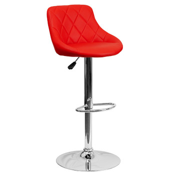 Flash Furniture Contemporary Red Vinyl Bucket Seat Adjustable Height Bar Stool with Chrome Base, Model CH-82028A-RED-GG