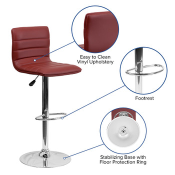 Flash Furniture Contemporary Burgundy Vinyl Adjustable Height Bar Stool with Chrome Base, Model CH-92023-1-BURG-GG 2