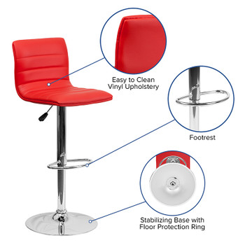 Flash Furniture Contemporary Red Vinyl Adjustable Height Bar Stool with Chrome Base, Model CH-92023-1-RED-GG 2