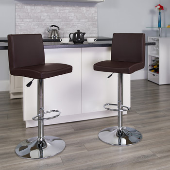 Flash Furniture Contemporary Brown Vinyl Adjustable Height Bar Stool with Chrome Base, Model CH-92066-BRN-GG 2