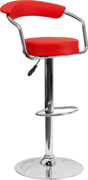 Flash Furniture Contemporary Red Vinyl Adjustable Height Bar Stool with Chrome Base, Model CH-TC3-1060-RED-GG