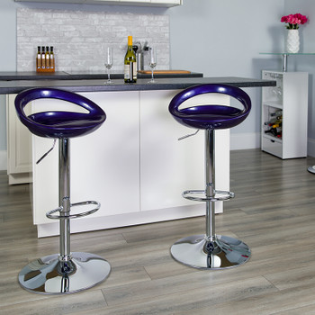 Flash Furniture Contemporary Blue Plastic Adjustable Height Bar Stool with Chrome Base, Model CH-TC3-1062-BL-GG 2