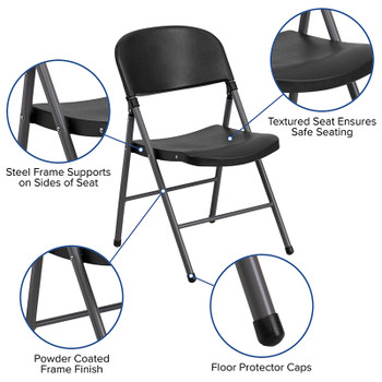 Flash Furniture HERCULES Series 330 lb. Capacity Black Plastic Folding Chair with Charcoal Frame Model DAD-YCD-50-GG 2