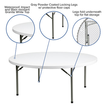 Flash Furniture 72'' Round Granite White Plastic Folding Table, Model DAD-YCZ-180R-GW-GG 2