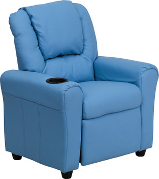 Flash Furniture Contemporary Light Blue Vinyl Kids Recliner with Cup Holder and Headrest Model DG-ULT-KID-LTBLUE-GG 3