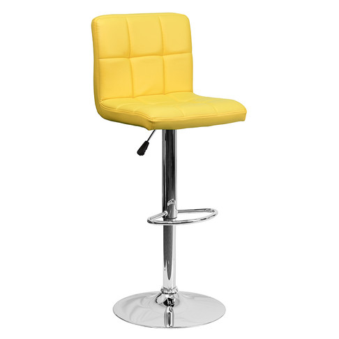 Flash Furniture Contemporary Yellow Vinyl Adjustable Height Bar Stool with Arms and Chrome Base Model DS-810-MOD-YEL-GG