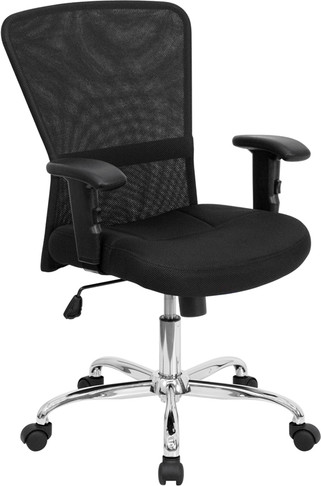 Flash Furniture Mid-Back Black Mesh Contemporary Computer Chair with Adjustable Arms and Chrome Base Model GO-5307B-GG