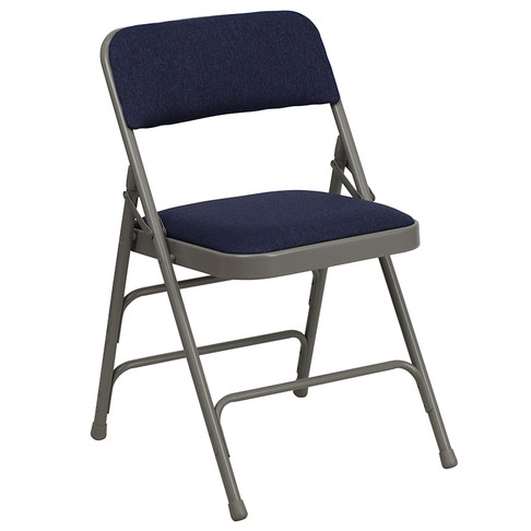 Flash Furniture HERCULES Series Curved Triple Braced & Quad Hinged Navy Fabric Upholstered Metal Folding Chair Model HA-MC309AF-NVY-GG