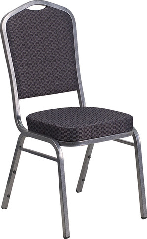 Flash Furniture HERCULES Series Crown Back Stacking Banquet Chair with Black Patterned Fabric and 2.5'' Thick Seat - Silver Vein Frame, Model HF-C01-SV-E26-BK-GG