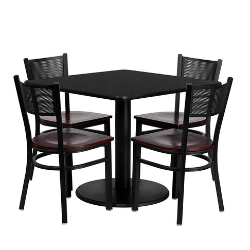 Flash Furniture 36'' Square Black Laminate Table Set with 4 Ladder Back Metal Chairs - Black Vinyl Seat, Model MD-0008-GG