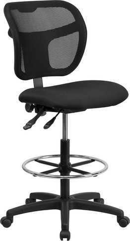 Flash Furniture Mid-Back Mesh Drafting Stool with Black Fabric Seat, Model WL-A7671SYG-BK-D-GG