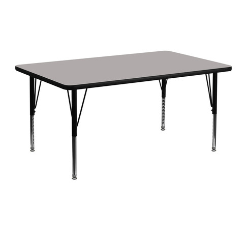 Flash Furniture 24''W x 48''L Rectangular Activity Table with 1.25'' Thick High Pressure Grey Laminate Top and Height Adjustable Pre-School Legs Model XU-A2448-REC-GY-H-P-GG