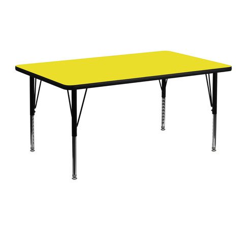 Flash Furniture 24''W x 48''L Rectangular Activity Table with 1.25'' Thick High Pressure Yellow Laminate Top and Height Adjustable Pre-School Legs Model XU-A2448-REC-YEL-H-P-GG