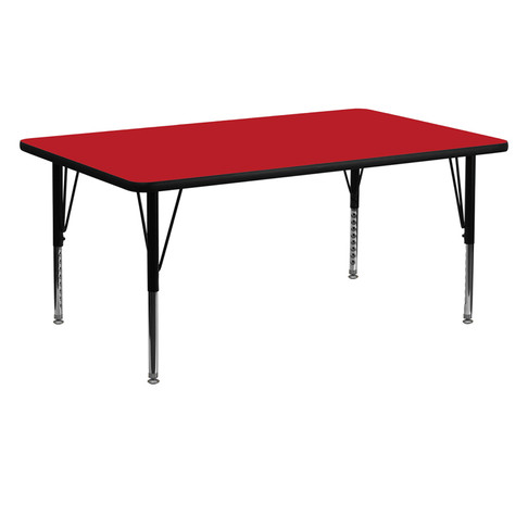 Flash Furniture 24''W x 60''L Rectangular Activity Table with 1.25'' Thick High Pressure Red Laminate Top and Height Adjustable Pre-School Legs Model XU-A2460-REC-RED-H-P-GG