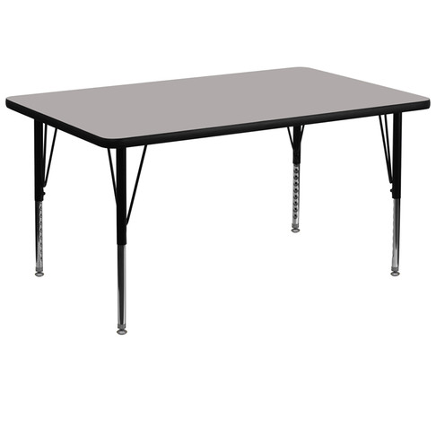 Flash Furniture 36''W x 72''L Rectangular Activity Table with 1.25'' Thick High Pressure Grey Laminate Top and Height Adjustable Pre-School Legs Model XU-A3672-REC-GY-H-P-GG