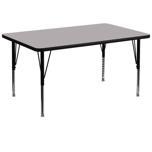 Flash Furniture 36''W x 72''L Rectangular Activity Table with Grey Thermal Fused Laminate Top and Height Adjustable Pre-School Legs Model XU-A3672-REC-GY-T-P-GG