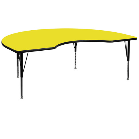 Flash Furniture 48''W x 96''L Kidney Shaped Activity Table with 1.25'' Thick High Pressure Yellow Laminate Top and Height Adjustable Pre-School Legs Model XU-A4896-KIDNY-YEL-H-P-GG