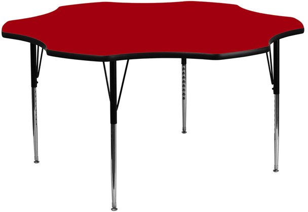 Flash Furniture 60'' Flower Shaped Activity Table with Red Thermal Fused Laminate Top and Standard Height Adjustable Legs Model XU-A60-FLR-RED-T-A-GG