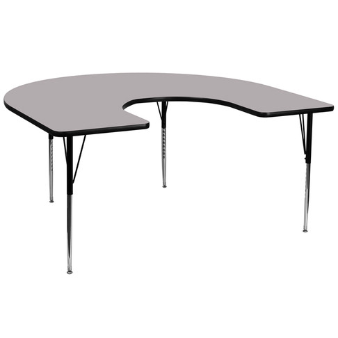 Flash Furniture 60''W x 66''L Horseshoe Activity Table with Grey Thermal Fused Laminate Top and Standard Height Adjustable Legs Model XU-A6066-HRSE-GY-T-A-GG