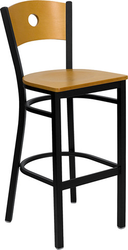 Flash Furniture HERCULES Series Black Slat Back Metal Restaurant Bar Stool - Natural Wood Back, Black Vinyl Seat Model XU-DG-6F6B-CIR-BAR-NATW-GG