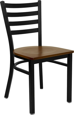 Flash Furniture HERCULES Series Black Ladder Back Metal Restaurant Chair - Cherry Wood Seat, Model XU-DG694BLAD-CHYW-GG