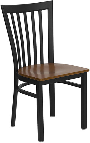 Flash Furniture HERCULES Series Black School House Back Metal Restaurant Chair - Mahogany Wood Seat Model XU-DG6Q4BSCH-CHYW-GG
