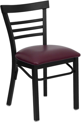 Flash Furniture HERCULES Series Black Ladder Back Metal Restaurant Chair - Cherry Wood Seat, Model XU-DG6Q6B1LAD-BURV-GG