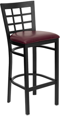 Flash Furniture HERCULES Series Black Window Back Metal Restaurant Bar Stool - Cherry Wood Seat Model XU-DG6R7BWIN-BAR-BURV-GG