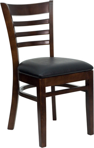 Flash Furniture HERCULES Series Walnut Finished Ladder Back Wooden Restaurant Chair - Burgundy Vinyl Seat Model XU-DGW0005LAD-WAL-BLKV-GG