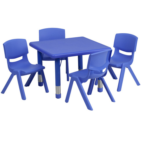 Flash Furniture 24'' Square Adjustable Green Plastic Activity Table Set with 2 School Stack Chairs Model YU-YCX-0023-2-SQR-TBL-BLUE-E-GG