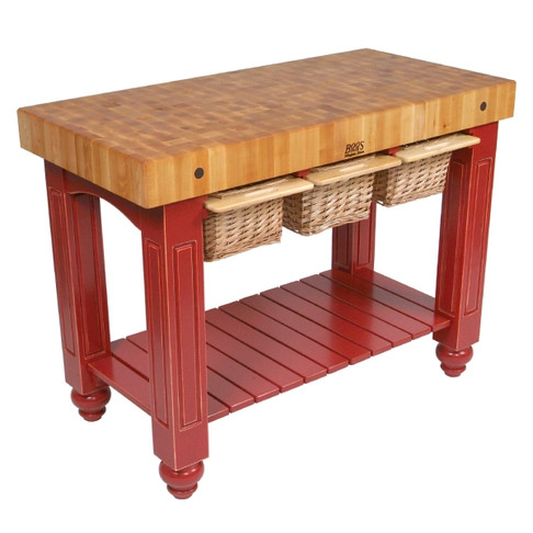 John Boos Butcher Block TablesCu-Gb Gathering Block Iii48X24X4 Barn Red Cream Top (Made In The USA), Model# CU-GB4824-BN