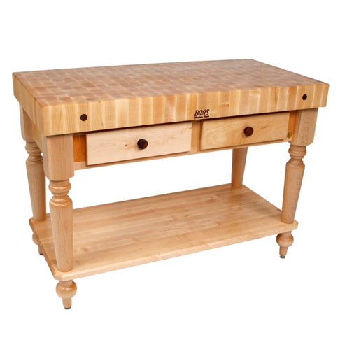 John Boos Cucr Cucina Rustica W/Shf 4 Thick End Grain MapleTop Rstca 30X24X4 W/Sld Woodshf Top (Made In The USA), Model# CUCR04-SHF