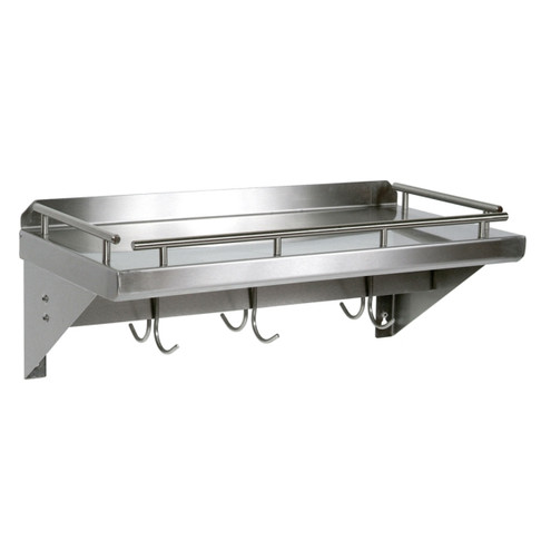 John Boos Grws Cucina Mensola Grande W/Pot Rack Bar & Hooks 36X12 G-Rail Wall Shf W/Ubar 4H (Made In The USA), Model# GRWS36-UB