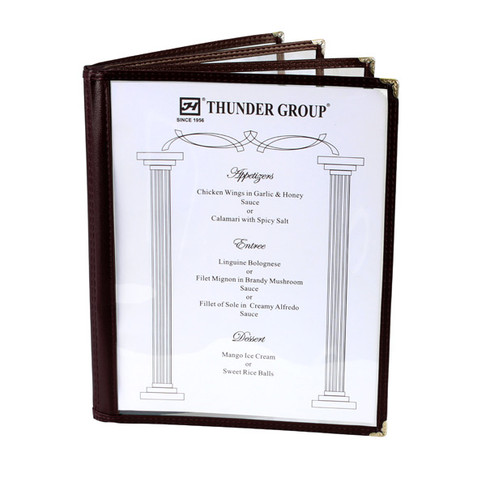 Thunder Group 4 Page Book Fold Menu Cover 8 12 X 14 Brn, Model# PLMENU-4BR