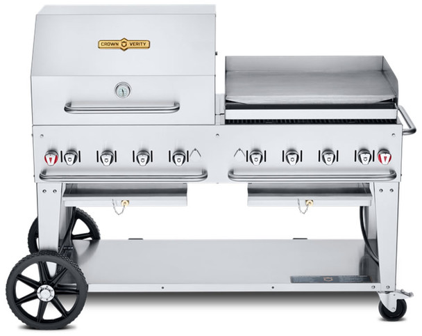 Crown Verity 60" Mobile Grill Dome & Griddle w/ 30" Roll Dome Bun Rack & 30" Griddle LP, Model# CV-MCB-60RGP-LP