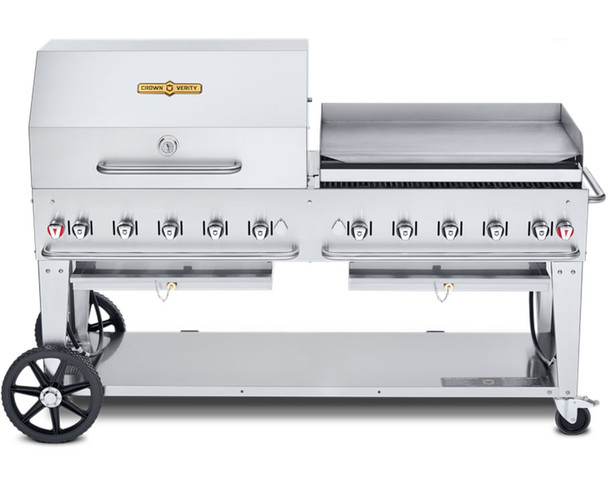 Crown Verity 72" Mobile Grill Dome & Griddle w/ 36" Roll Dome Bun Rack & 36" Griddle NG, Model# CV-MCB-72RGP-NG