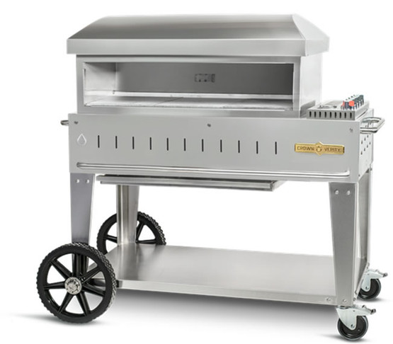 Crown Verity 36" Mobile Pizza Oven w/ Volcanic Stones Wind Shields Auto-Ignition & Center Shelf LP, Model# CV-PZ-36-MB